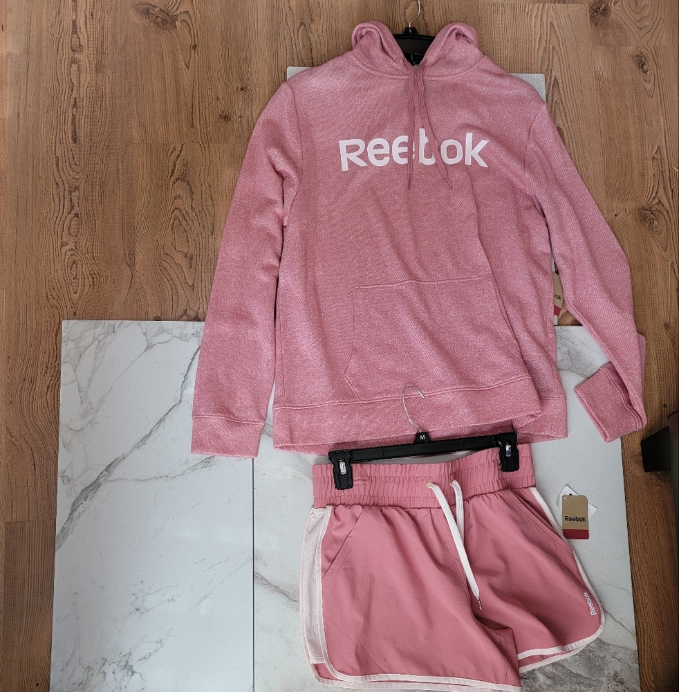 Reebok Pink Hoodie and Shorts Set